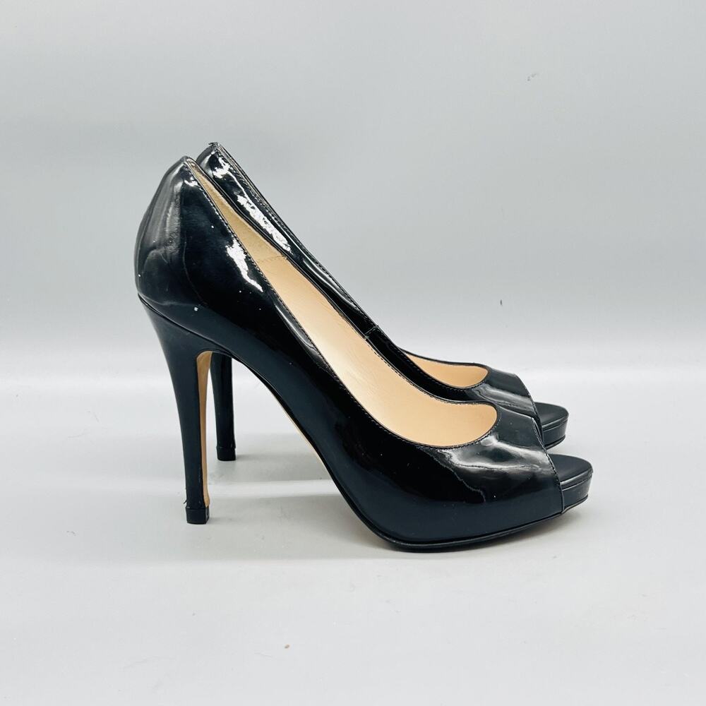 LK Bennett Shoes Womens 6 Black Patent Leather Peep Toe Stiletto Heel Pumps